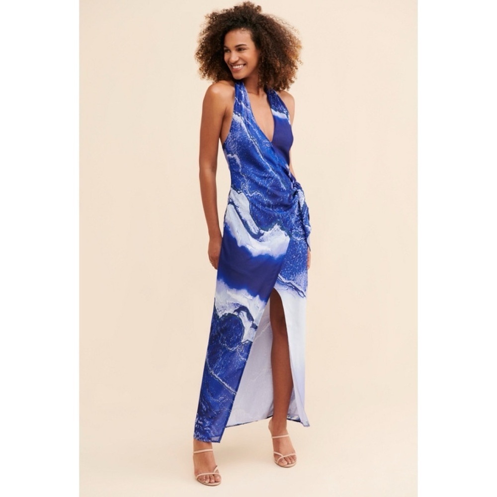 Free People Boskemper Tropics Maxi Dress Waves Beach Blue Xs